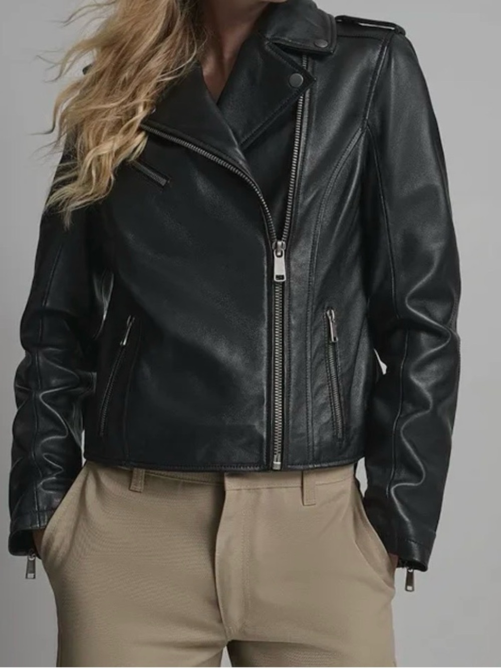 Wilsons Leather Black Asymmetrical Moto Leather Jacket